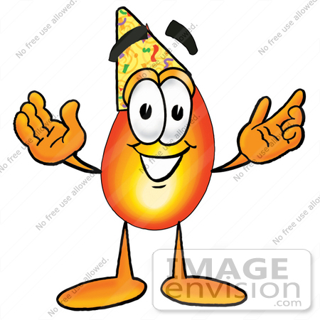 450x450 Clip Art Graphic Of A Fire Cartoon Character Wearing A Birthday