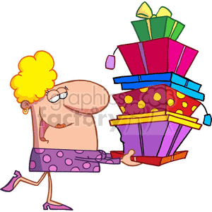 300x300 Royalty Free Cartoon Women With Blond Hair Carrying A Stack