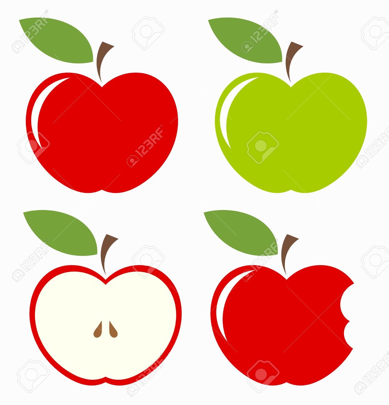 1246x1300 Apples. Set Of Red, Green, Bitten And Half Of Fruit With Leaf