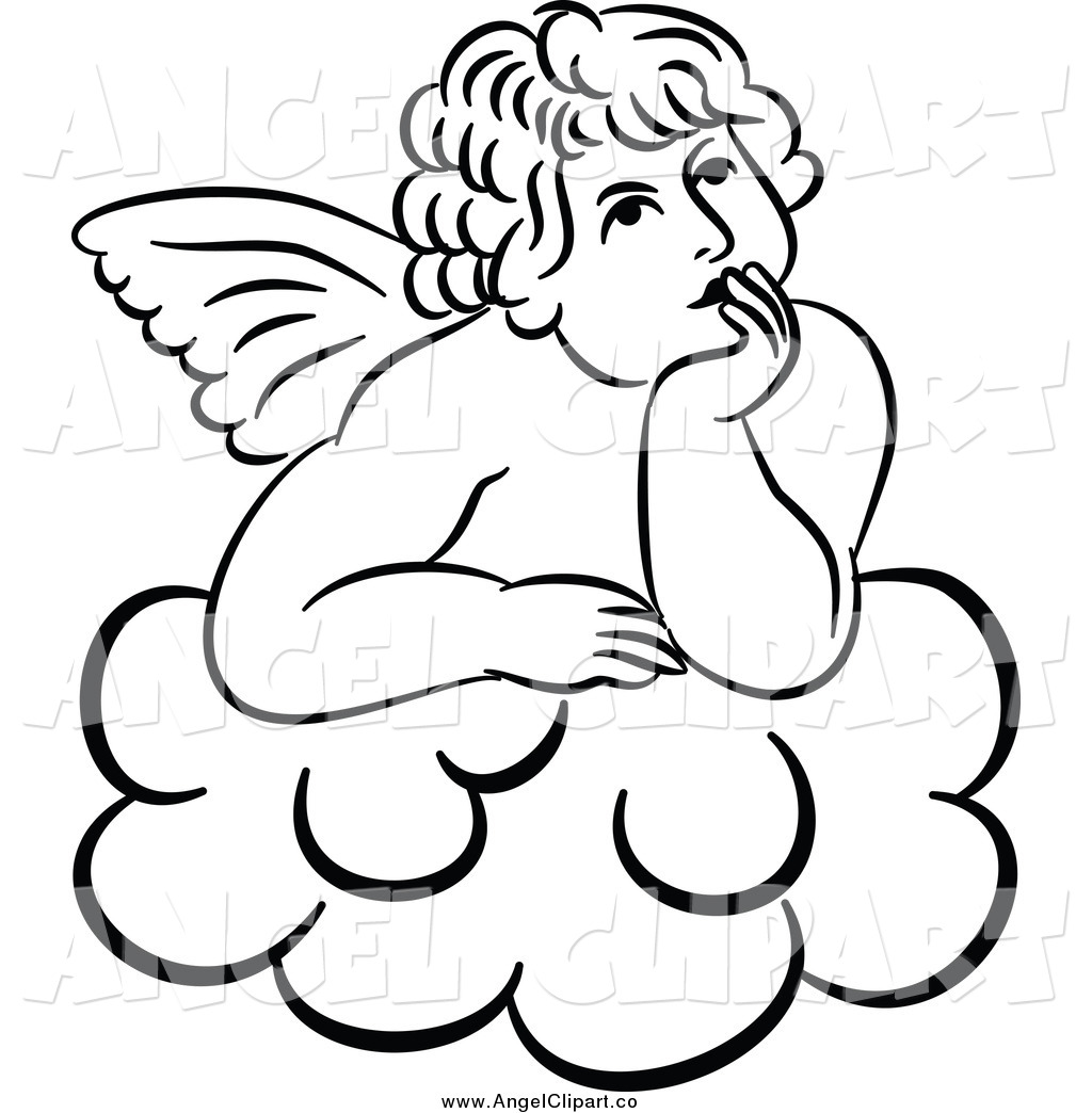 1024x1044 Cliprt Of Blacknd White Thinking Cherub Daydreaming On
