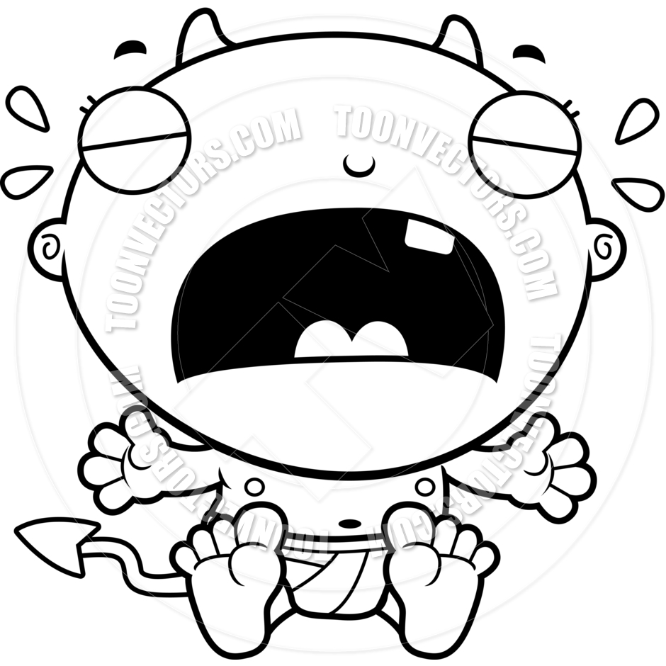 940x940 Cartoon Baby Devil Crying (Black And White Line Art) By Cory