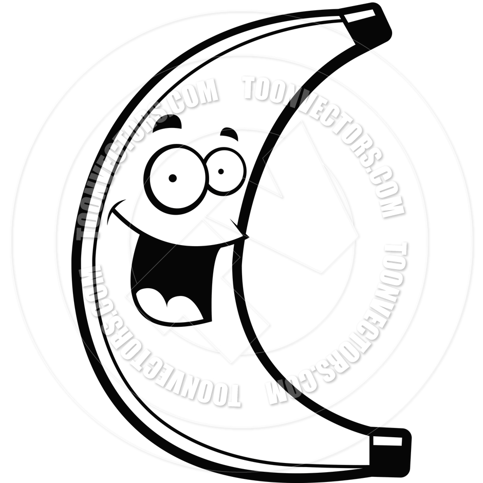 940x940 Cartoon Banana Smiling (Black And White Line Art) By Cory Thoman