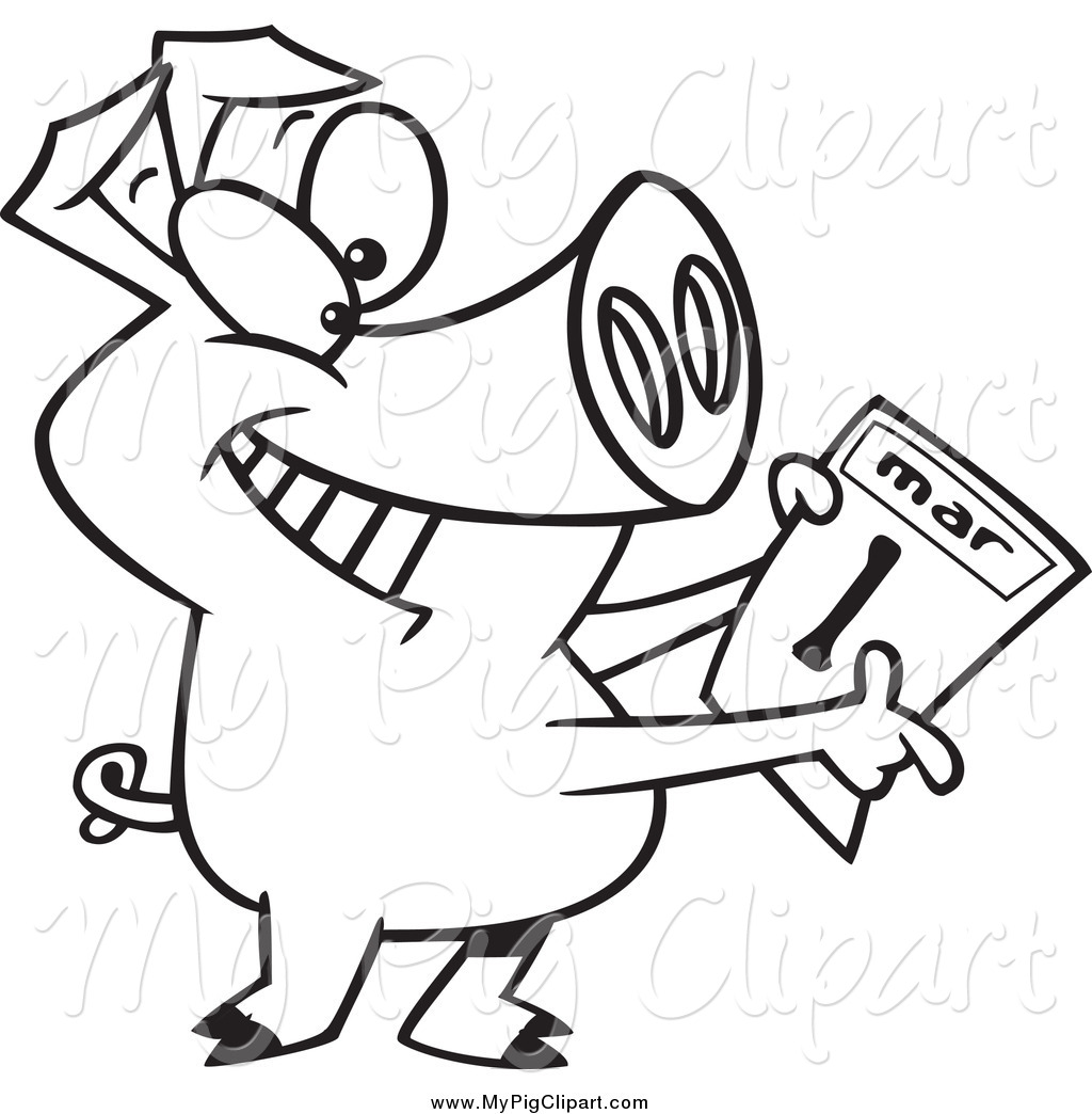 1024x1044 Swine Clipart Of A Black And White Pig Holding A March 1st