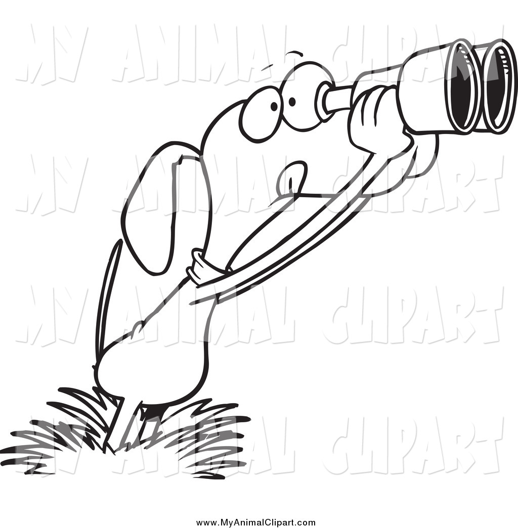 1024x1044 Clip Art Of A Black And White Bird Dog Using Binoculars By