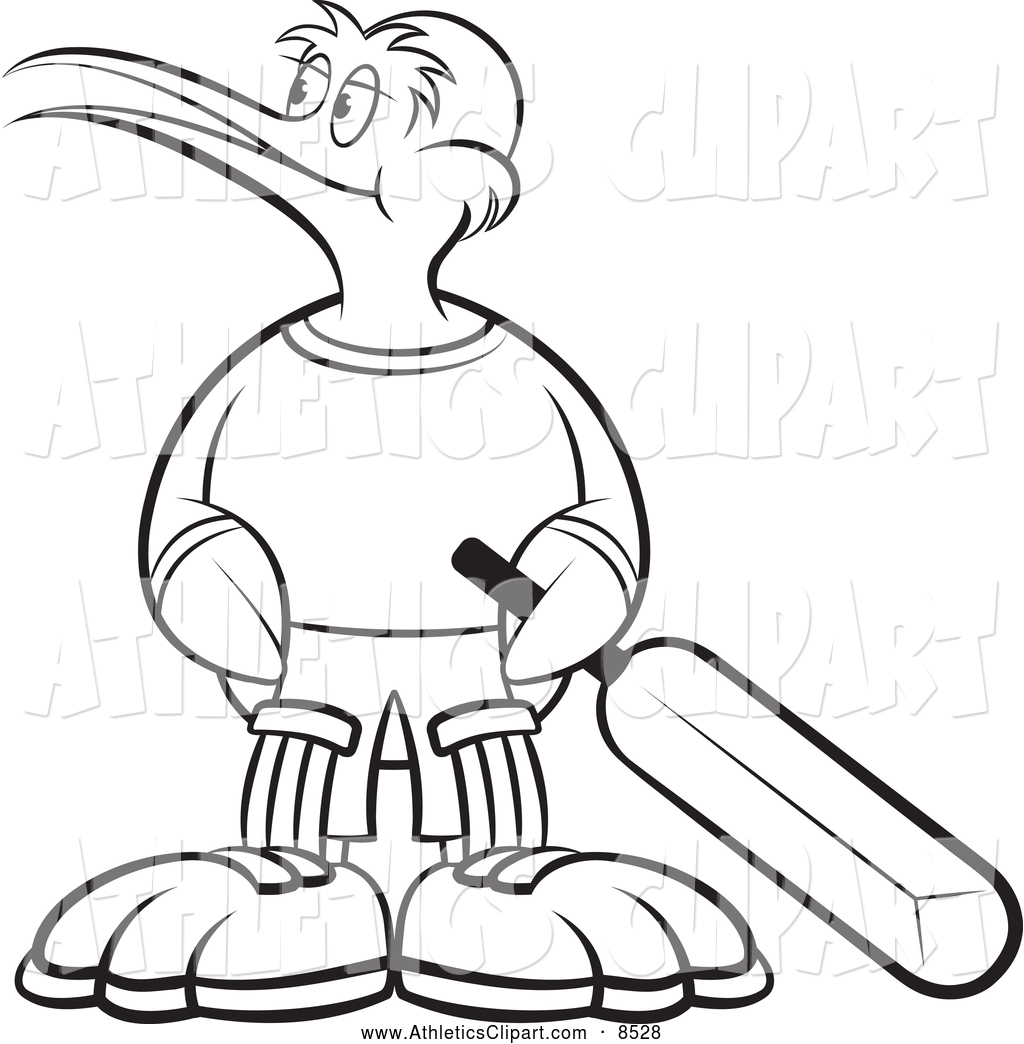 1024x1044 Clip Art Of A Black White Cricket Kiwi Bird Holding A Bat