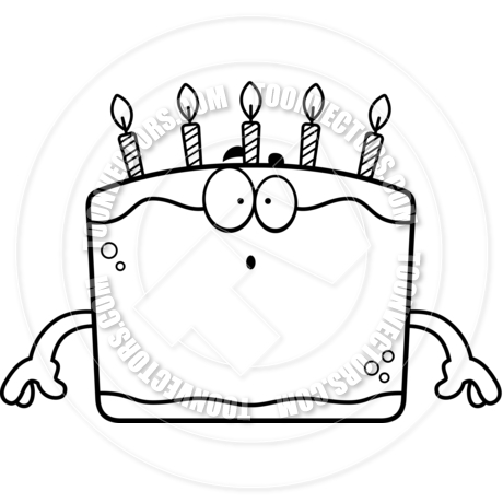 460x460 Cartoon Birthday Cake Surprised (Black And White Line Art) By Cory
