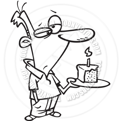 460x460 Cartoon Man Birthday Cake (Black And White Line Art) By Ron