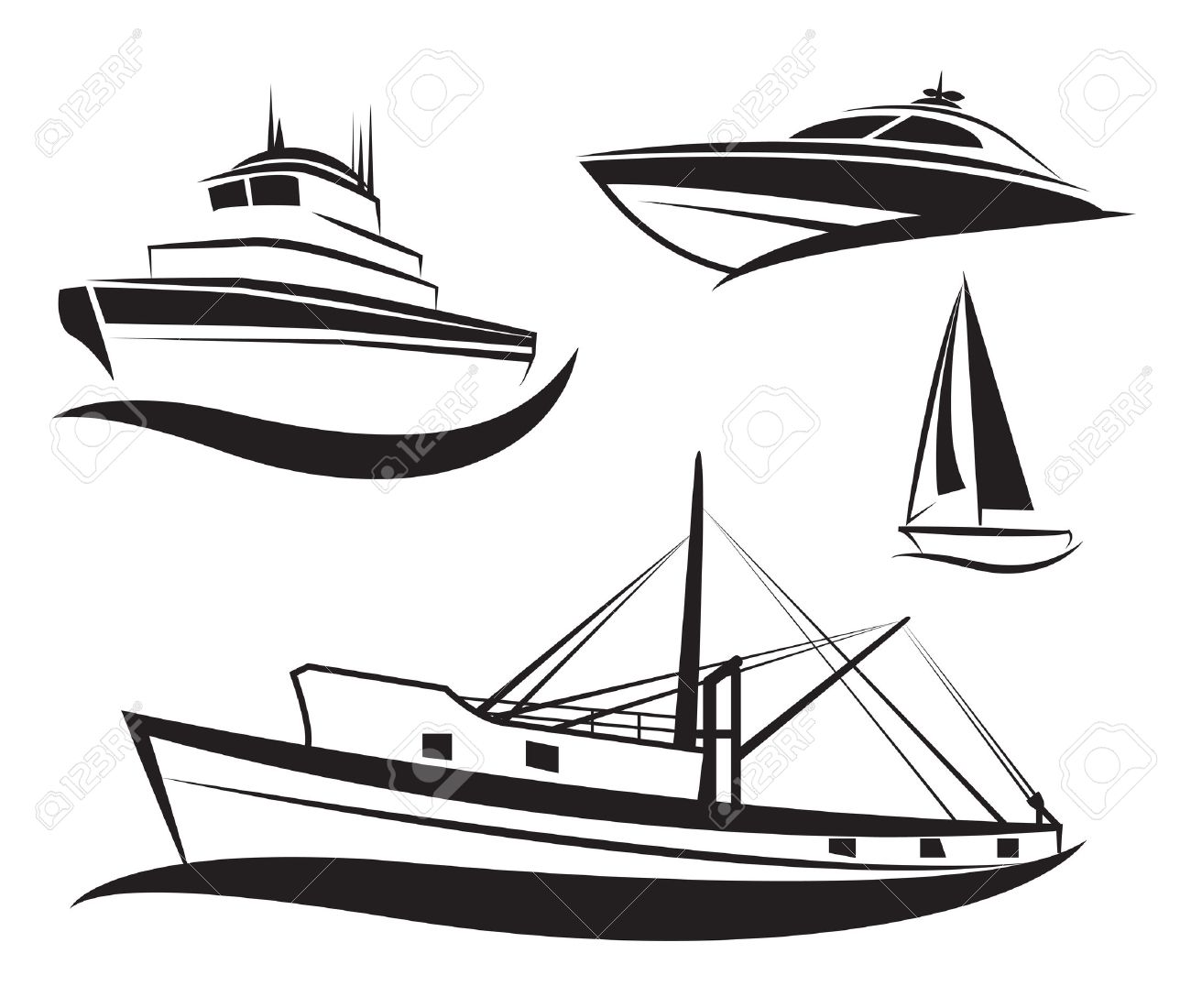 1300x1100 Vector Black Ship Boat Set Royalty Free Cliparts, Vectors,