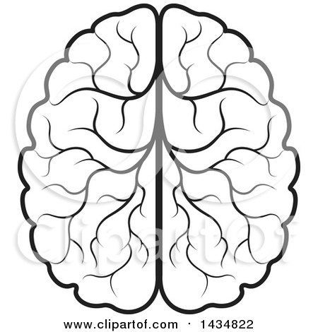 450x470 Clipart Of A Black And White Lineart Human Brain