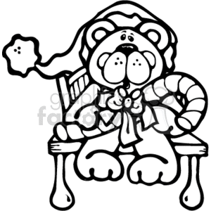300x300 Royalty Free Black And White Christmas Bear Holding A Candy Cane