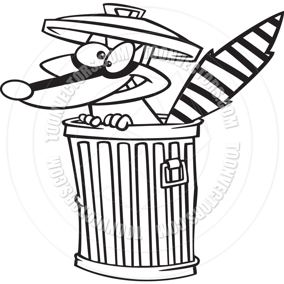 940x940 Cartoon Raccoon In A Trash Can (Black And White Line Art) By Ron