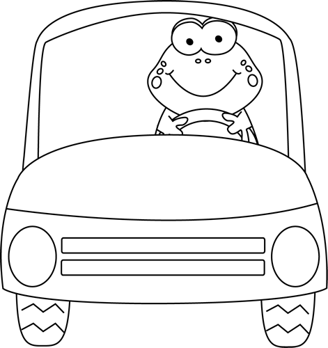 471x500 Black And White Frog Driving A Car Clip Art