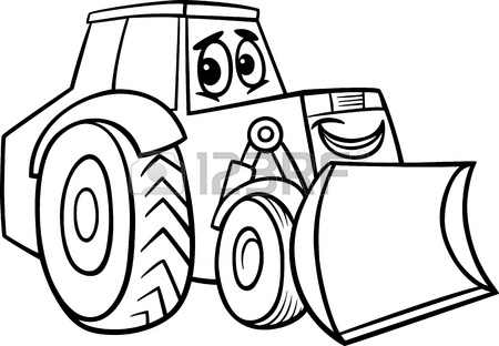 450x312 Black And White Cartoon Illustration Of Funny Farm Tractor Vehicle
