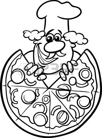 331x450 Black And White Cartoon Illustration Of Italian Pizza Food Object