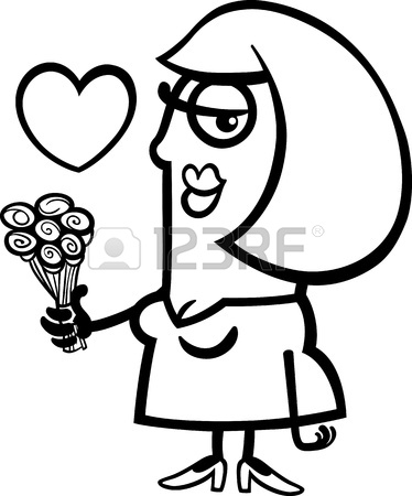374x450 Black And White Cartoon Illustration Of Running Bride Woman