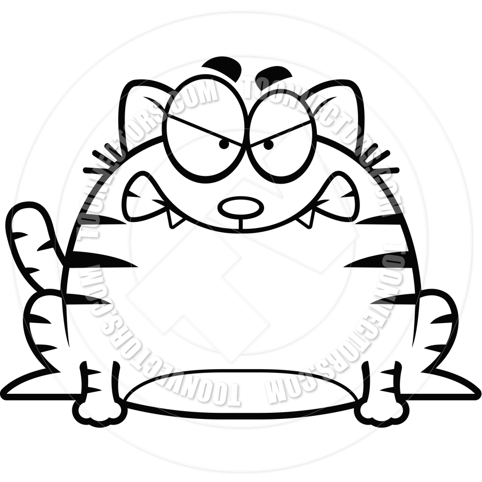 940x940 Cartoon Little Cat Angry (Black And White Line Art) By Cory Thoman