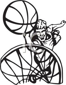 234x300 Black And White Cartoon Of A Basketball Player Making A Basket