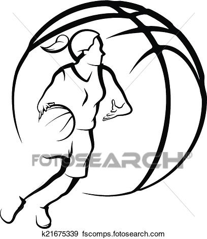 408x470 Clip Art Of Girl Dribbling A Basketball K21675339