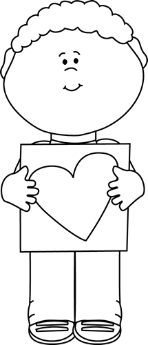 215x500 Black And White Boy With Valentine Heart Drawing Clip Art