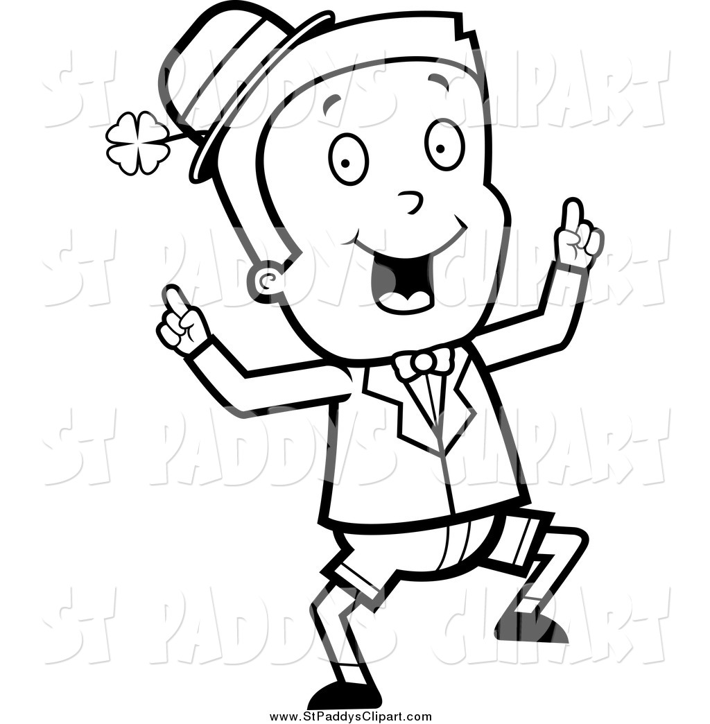 1024x1044 Vector Clip Art Of A Black And White Happy Irish Leprechaun Boy By