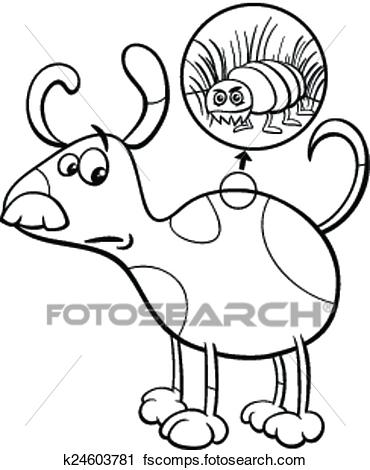 370x470 Clipart Of Dog And Flea Cartoon Coloring Page K24603781