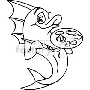 300x300 Royalty Free Black And White Artist Fish 377258 Vector Clip Art