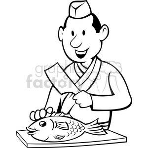300x300 Royalty Free Chef Preparing Fish Black White Image 388384 Vector