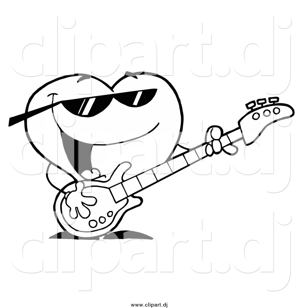 1024x1044 Vector Clipart Of A Black And White Heart Guitarist By Hit Toon