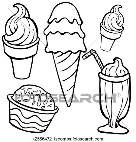 450x470 Clipart Of Ice Cream Food Items Line Art K2556472