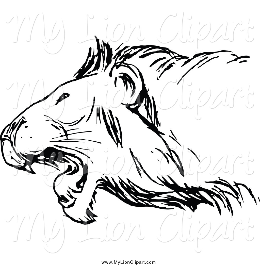 1024x1044 Clipart Of A Black And White Sketched Roaring Lion By Prawny