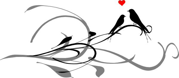 600x263 Love Birds On A Branch Black Dark Grey Clip Art