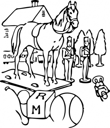 366x425 Horse Building Trees Toys Outline Clip Art Vector, Free Vectors