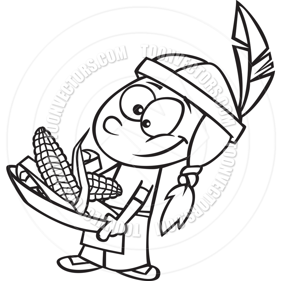 940x940 Cartoon Indian Boy With Corn (Black Amp White Line Art) By Ron
