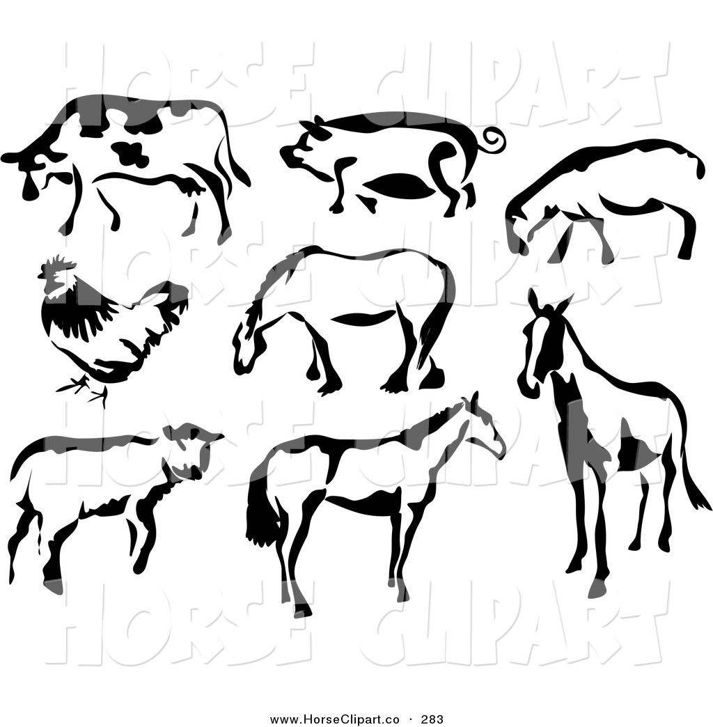 1024x1044 Clip Art Of A Black And White Cow, Pig, Sheep, Chicken And Horses