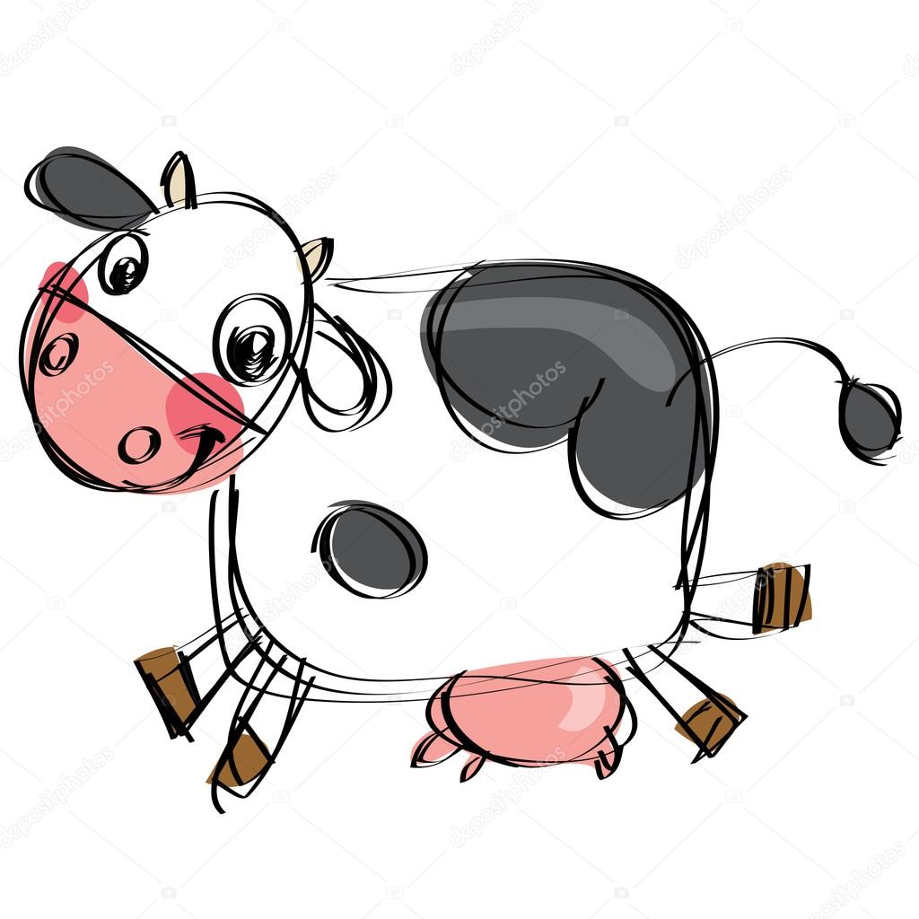 1024x1024 Cartoon Black And White Cow In A Childish Drawing Style Stock