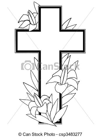 347x470 Easter Cross Black And White Clipart