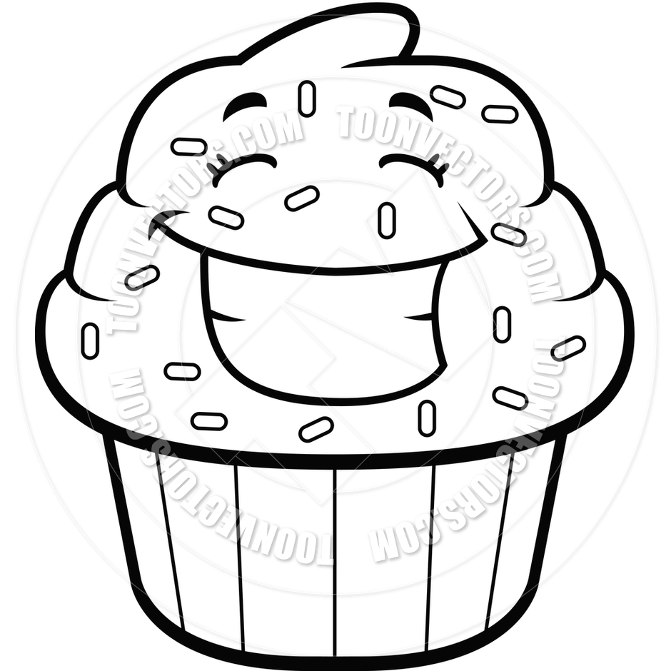 940x940 Cupcake Smiling (Black And White Line Art) By Cory Thoman Toon