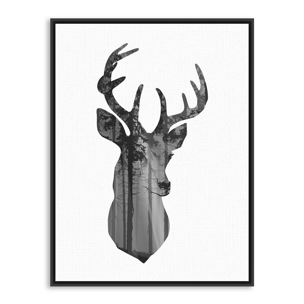 1000x1000 Nordic Vintage Black White Deer Head Animals Silhouette A4 Big Art