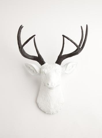 354x479 White Faux Deer Head W Black Antlers, The Maud Faux Taxidermy