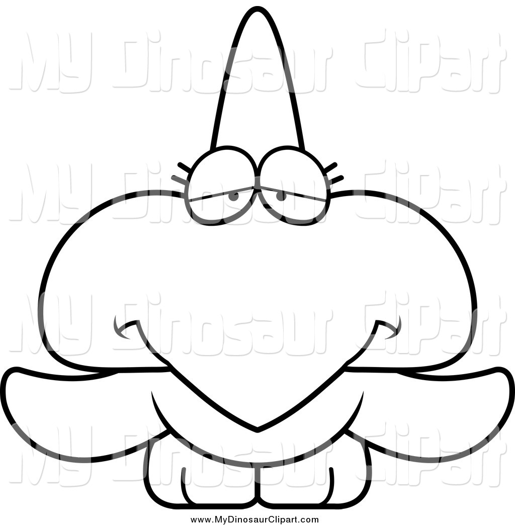1024x1044 Clipart Of A Black And White Cute Depressed Pterodactyl Dinosaur