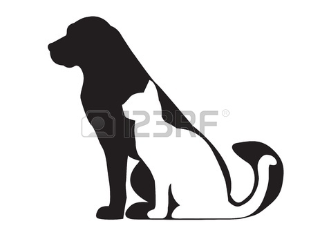 450x359 Silhouette Of White Dog And Black Cat Isolated On White Royalty