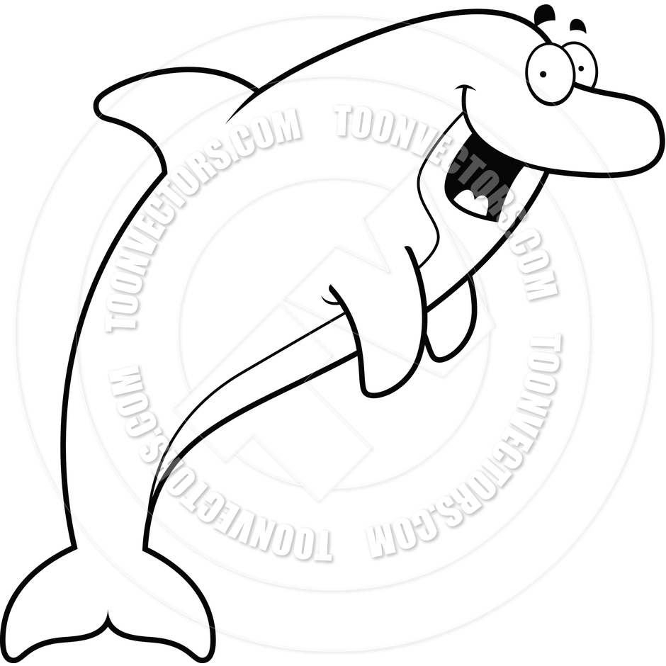 940x940 Cartoon Dolphin Jumping (Black And White Line Art) By Cory Thoman