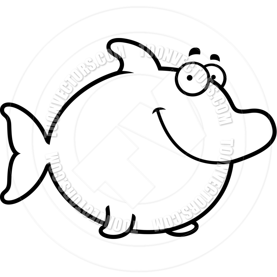 940x940 Cartoon Dolphin Smiling (Black And White Line Art) By Cory Thoman