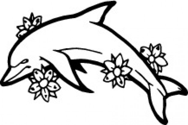 626x418 Dolphin Side With Flowers Vector Free Download