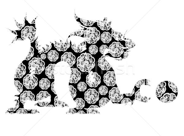 600x445 Chinese Dragon Sitting Archaic Motif Black And White Clip Art