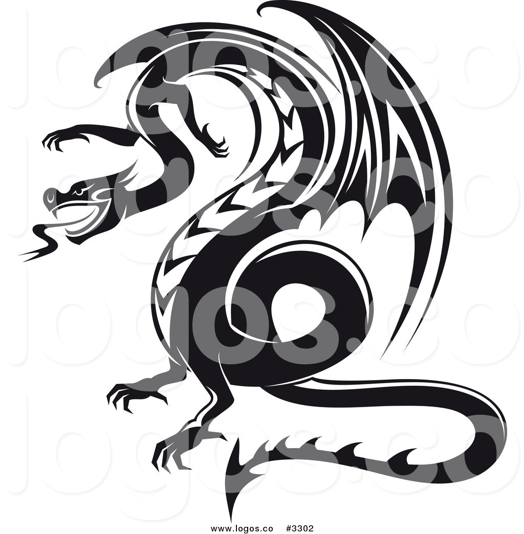 1024x1044 Royalty Free Vector Of A Black And White Dragon Logo By Vector