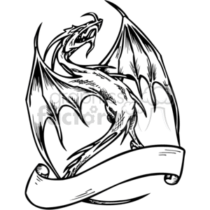 300x300 Royalty Free Black And White Dragon With Banner 373637 Vector Clip