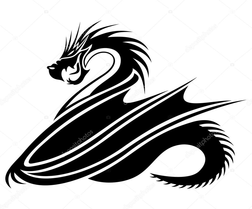 1024x851 Black Dragon On White. Stock Vector Taronin