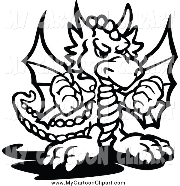 600x620 Clip Art Of A Black And White Dragon Holding Up Fists By Chromaco