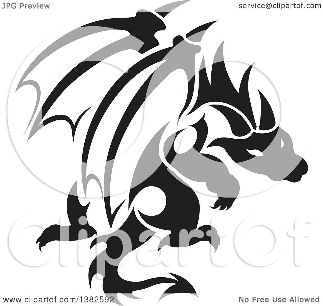 1080x1024 Clipart Of A Black And White Dragon Tattoo Design